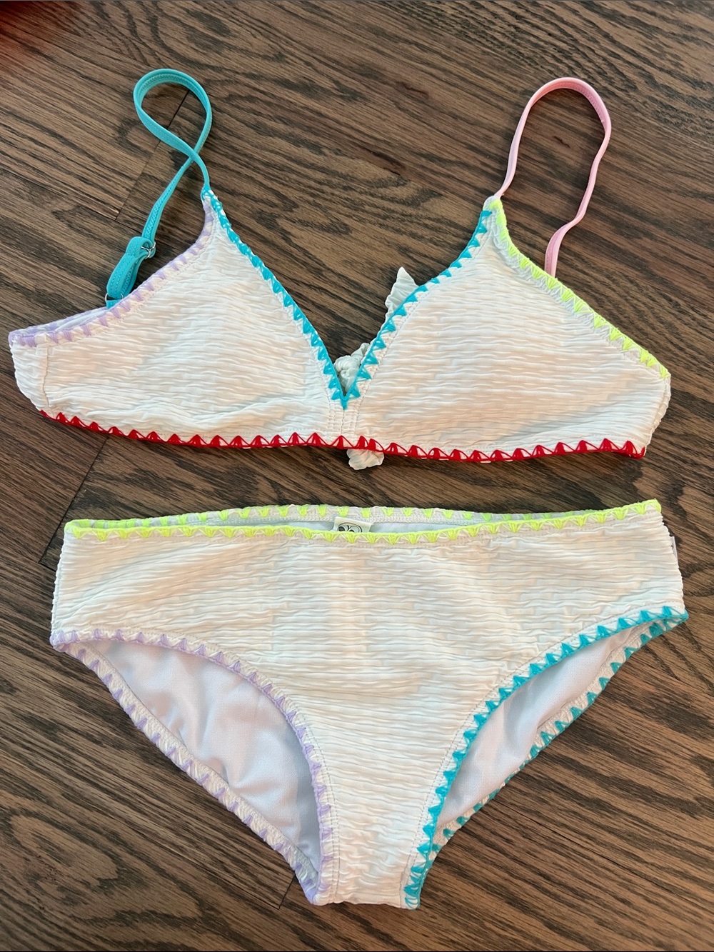 Limeapple White Textured Swimwear with Neon  Accent
